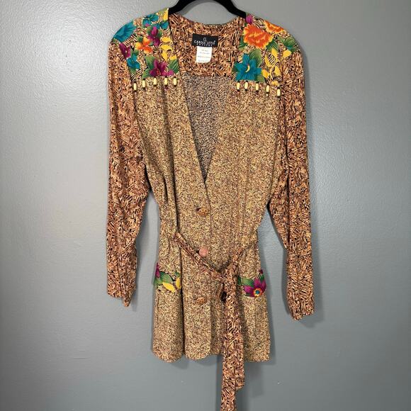 Carole Little Vintage 1990's Women's Beaded Leopard Print Long Blazer - Size M/L - Picture 1 of 7